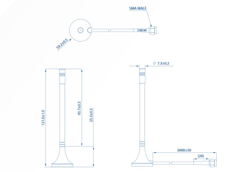Teltonika LTE-Antenne SMA, 2dBi, 3m Mobil, Outdoor, magnetisch