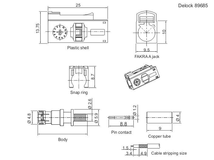 Delock Antennenadapter FAKRA A, zum Crimpen FAKRA A - FAKRA A