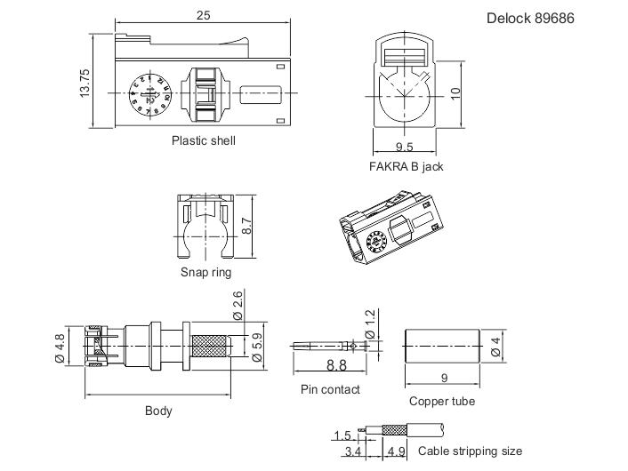 Delock Antennenadapter FAKRA B, zum Crimpen FAKRA B - FAKRA B