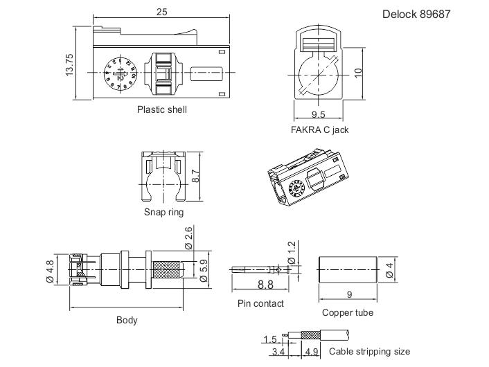 Delock Antennenadapter FAKRA C, zum Crimpen FAKRA C - FAKRA C