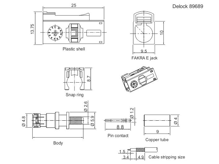 Delock Antennenadapter FAKRA E, zum Crimpen FAKRA E - FAKRA E