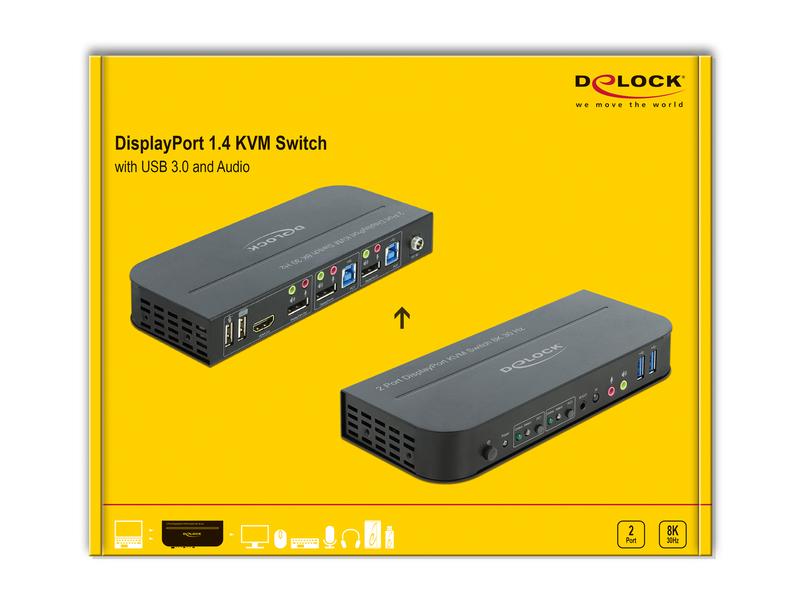 Delock KVM Switch 2 Port Displayport 1.4 mit USB3.0 &amp; Audio 8k 30Hz