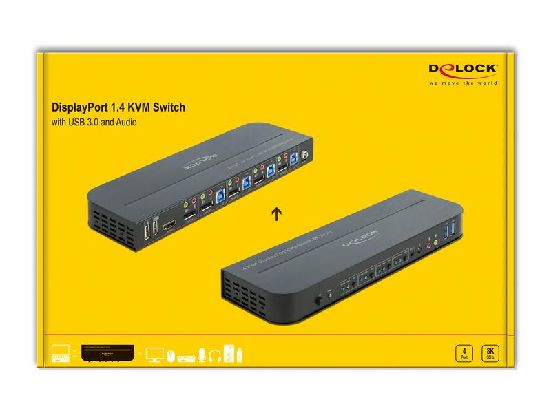 Delock KVM Switch 4 Port Displayport mit USB 3.0 und Audio 8k 30Hz