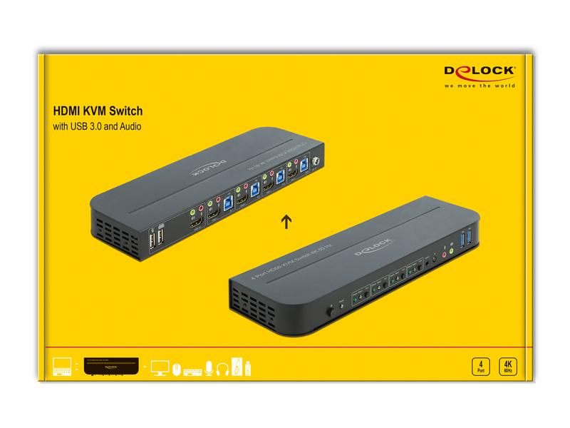 Delock KVM Switch 4 Port HDMI mit USB 3.0 und Audio 4k 60Hz
