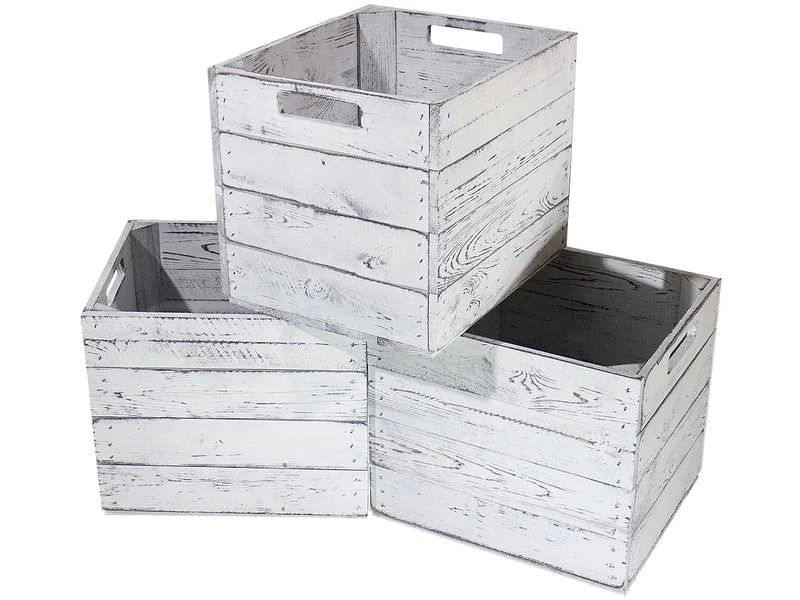 Holz Zollhaus Aufbewahrungskiste Vintage Shabby 33 x 38 cm, Grau