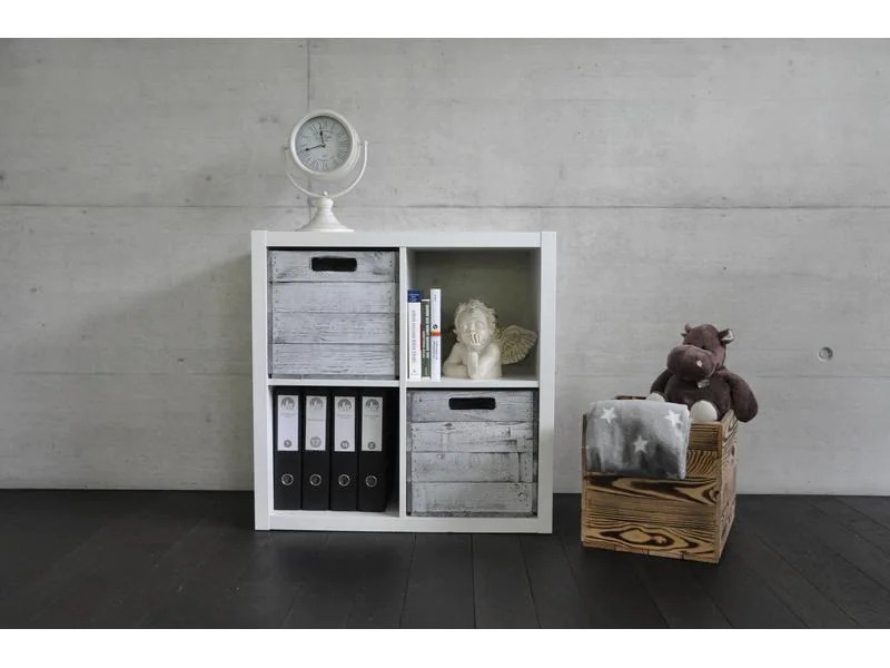 Holz Zollhaus Aufbewahrungskiste Vintage Shabby 33 x 38 cm, Grau