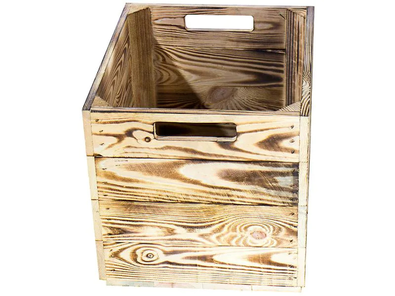 Holz Zollhaus Aufbewahrungskiste Vintage geflammt 33 x 38 cm, Braun