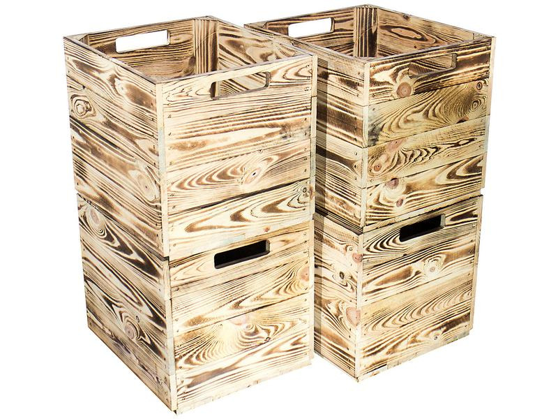 Holz Zollhaus Aufbewahrungskiste Vintage geflammt 33 x 38 cm, Braun