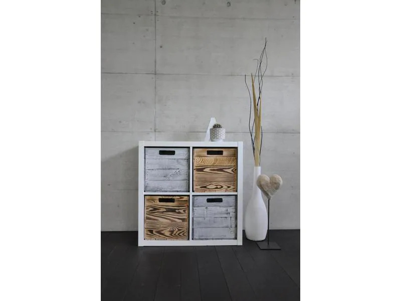 Holz Zollhaus Aufbewahrungskiste Vintage geflammt 33 x 38 cm, Braun