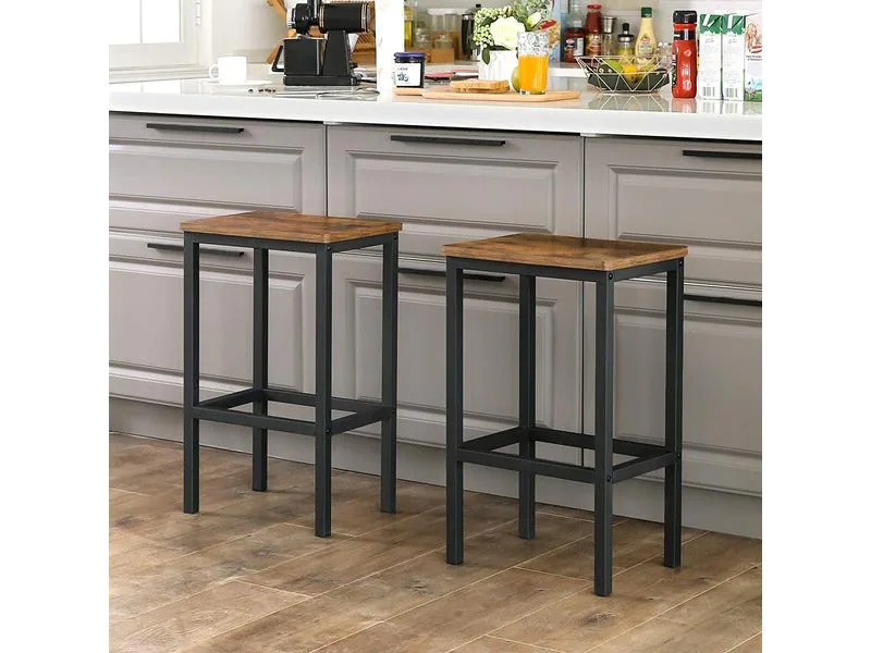 VASAGLE Barhocker eckig, 2er Set, Metall, Holz