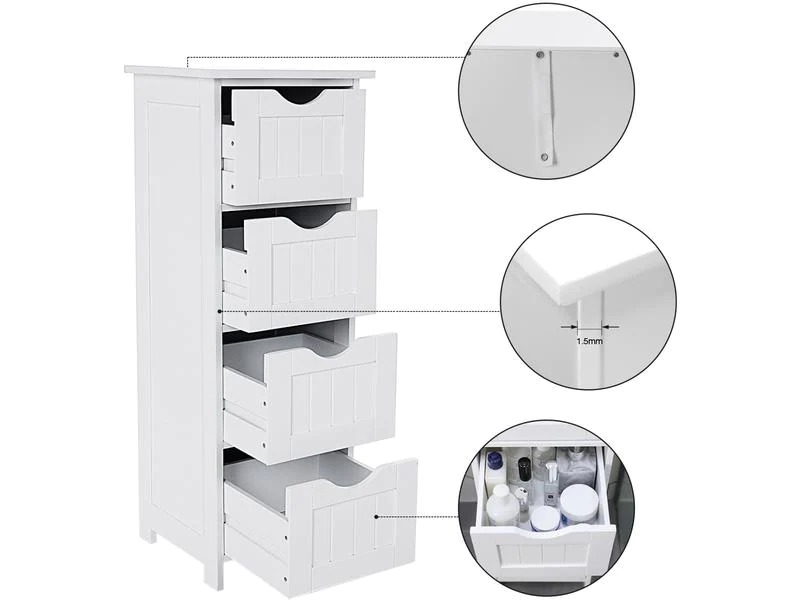 VASAGLE Regal mit 4 Schubladen aus MDF, Weiss