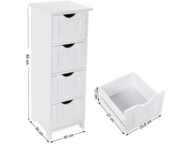 VASAGLE Regal mit 4 Schubladen aus MDF, Weiss