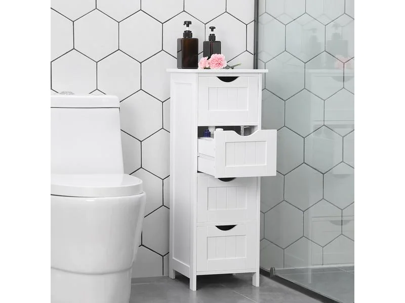 VASAGLE Regal mit 4 Schubladen aus MDF, Weiss