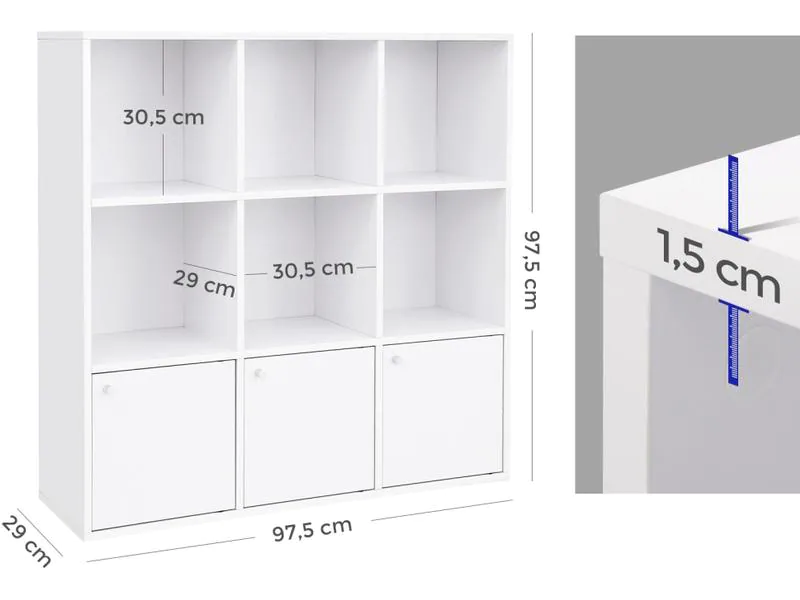 VASAGLE Regal mit 9 Fächer aus Spanplatte, Weiss