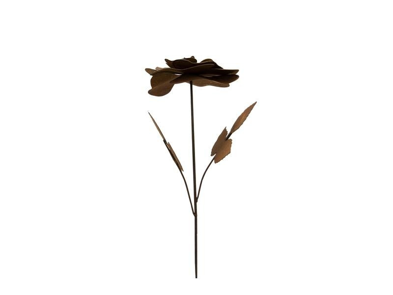 Ambiance Gartenstecker Rose mit Blättern, 85 cm