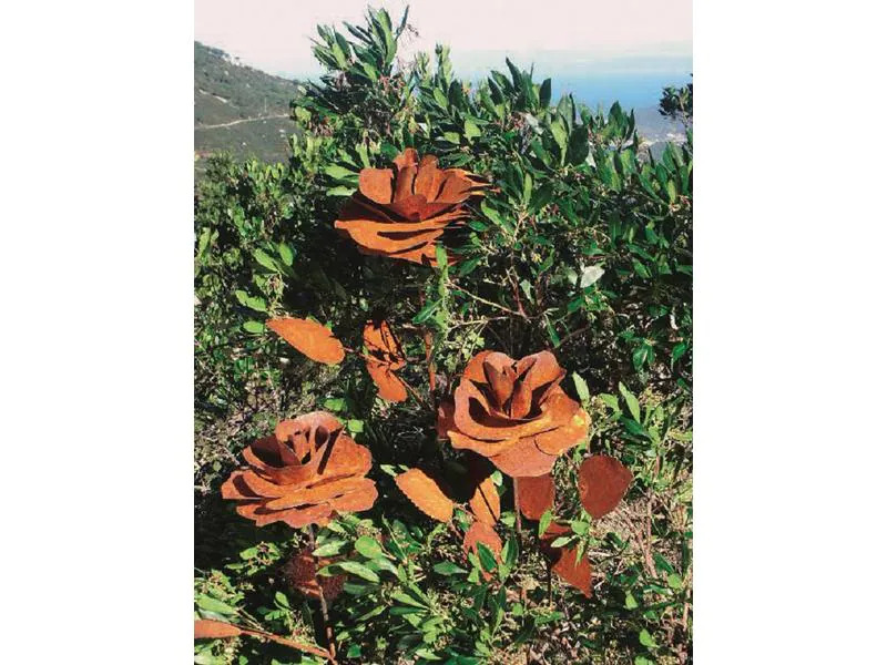 Ambiance Gartenstecker Rose mit Blättern, 85 cm