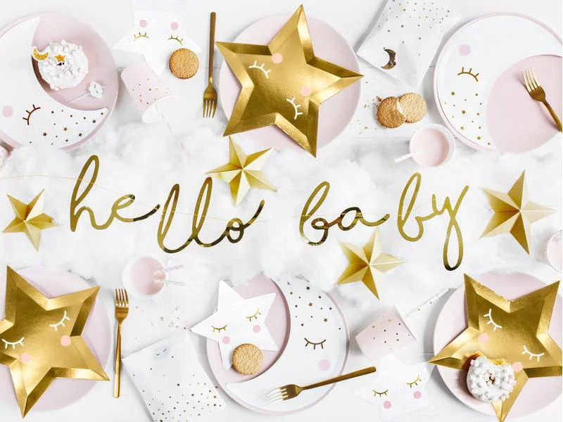 Partydeco Girlande Hello Baby 70 m, Gold