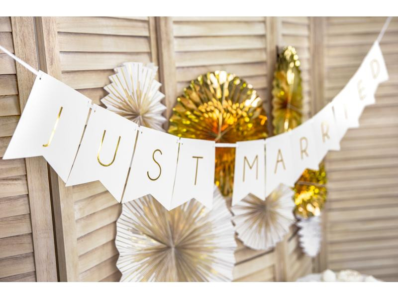 Partydeco Girlande Just Married 15 x 155 cm, Weiss/Gold