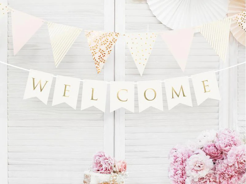 Partydeco Girlande Welcome 15 x 95 cm, Weiss/Gold