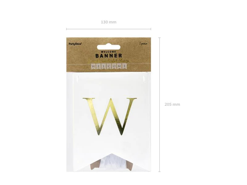 Partydeco Girlande Welcome 15 x 95 cm, Weiss/Gold