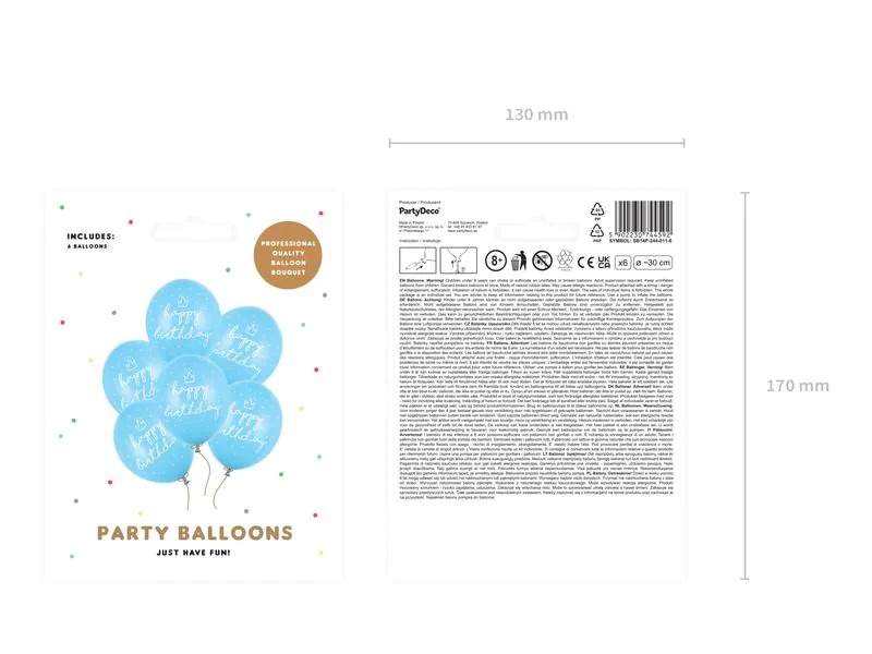 Partydeco Luftballon Happy Birthday Pastellblau Ø 60 cm, 6 Stück