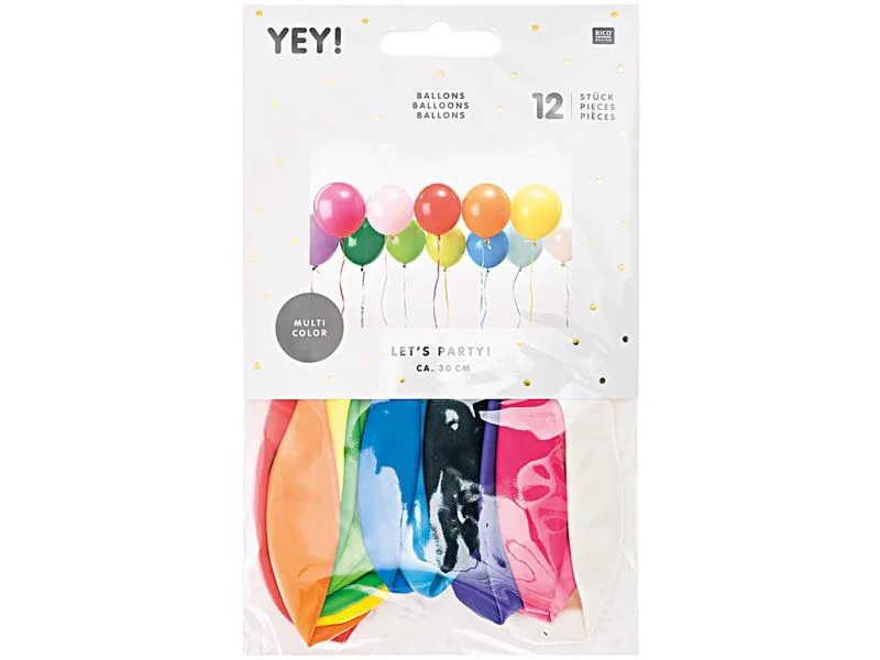 Rico Design Luftballon Ø 30 cm, 12 Stück, Mehrfarbig