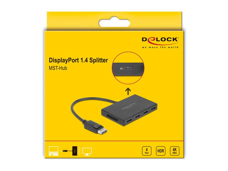 Delock 4-Port Signalsplitter Displayport, 4K/60Hz