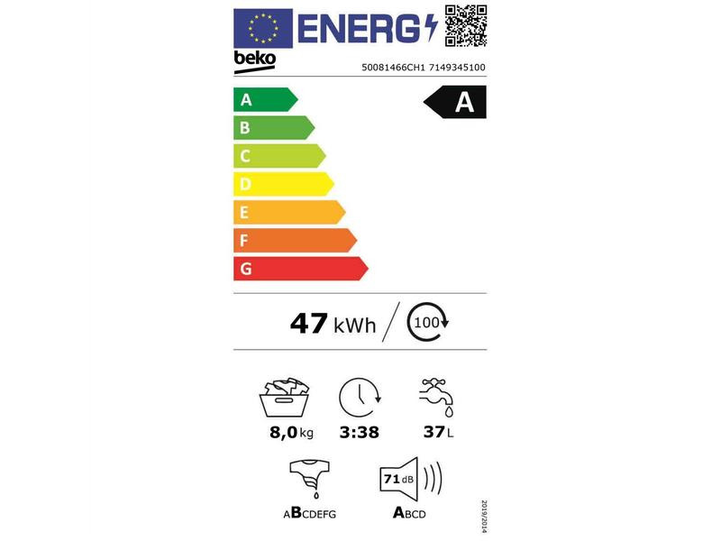 Beko Waschmaschine 50081466CH1 8 kg, Türanschlag links