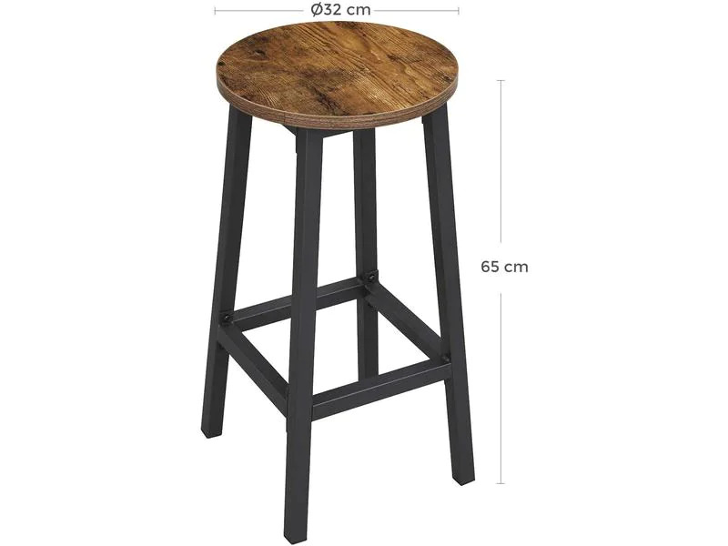 VASAGLE Barhocker rund, 2er Set, Metall, Holz