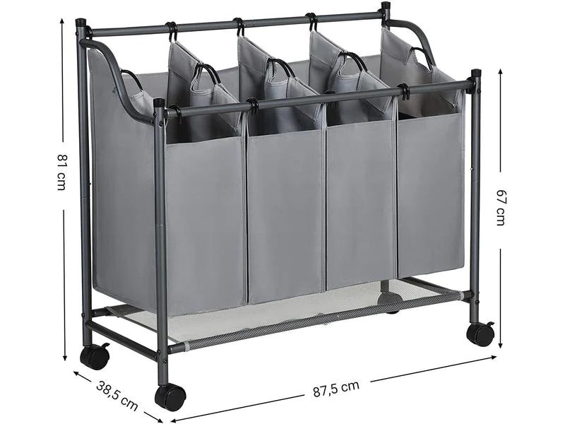 Songmics Wäschesammler mit 4 Fächern 120 l, Grau/Anthrazit