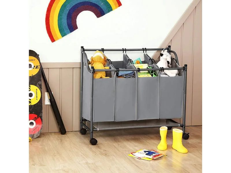 Songmics Wäschesammler mit 4 Fächern 120 l, Grau/Anthrazit
