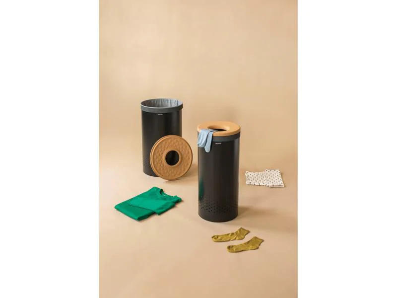 Brabantia Wäschesammler mit Korkdeckel, 35 Liter, Schwarz