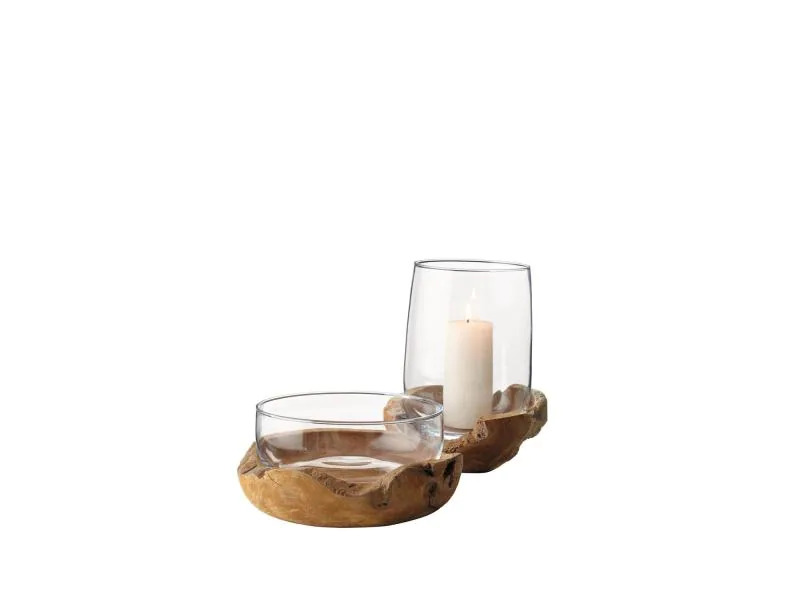 Leonardo Windlicht 27 cm mit Teaksockel