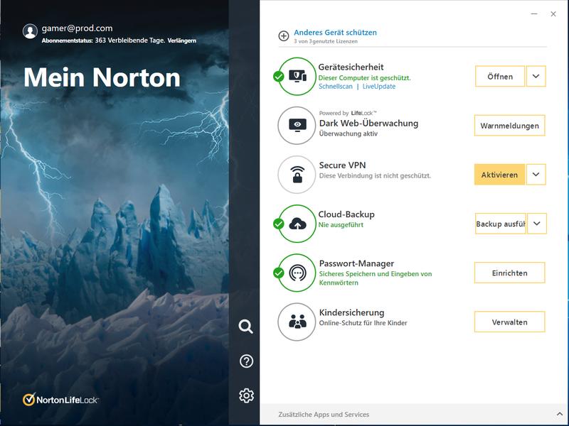 Norton Norton 360 for Gamers Box, Vollversion, 3 PC, 1 Jahr