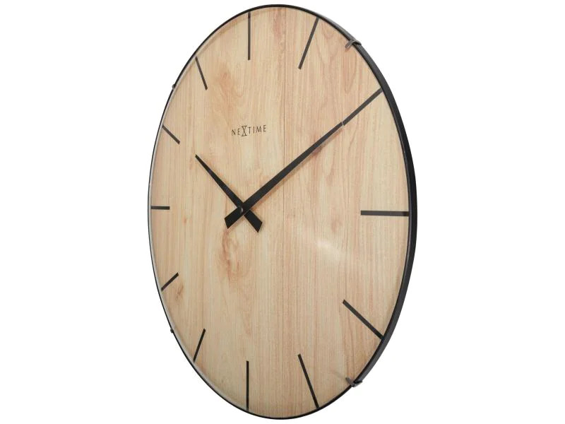 NeXtime Wanduhr Edge Wood Dome Ø 35 cm Hellbraun