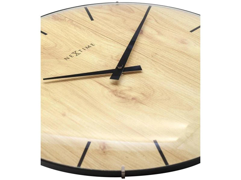 NeXtime Wanduhr Edge Wood Dome Ø 35 cm Hellbraun