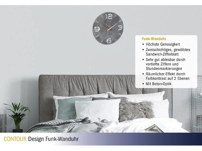 TFA Dostmann Funk-Wanduhr Contour Beton-Optik, Ø 35 cm