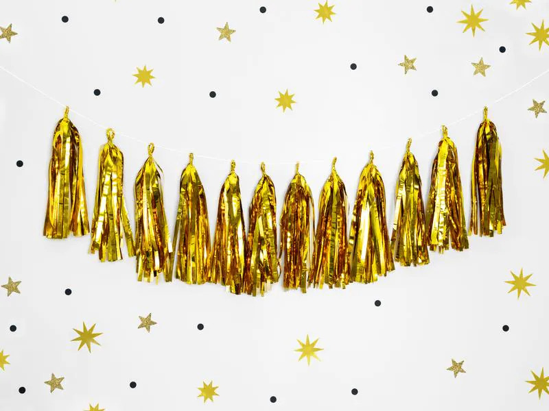 Partydeco Partyaccessoire Girlande Quasten 1.5 m, Gold