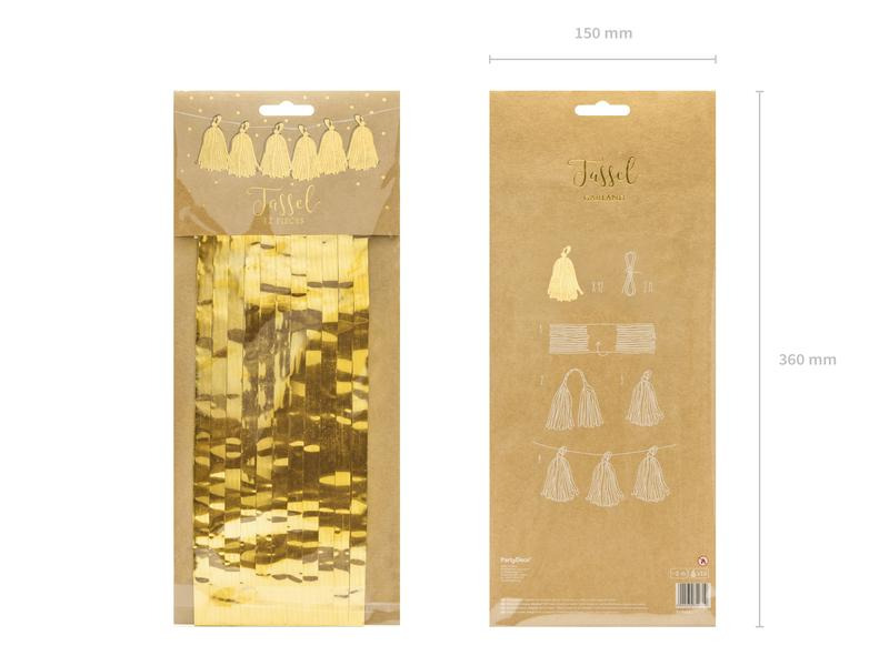 Partydeco Partyaccessoire Girlande Quasten 1.5 m, Gold