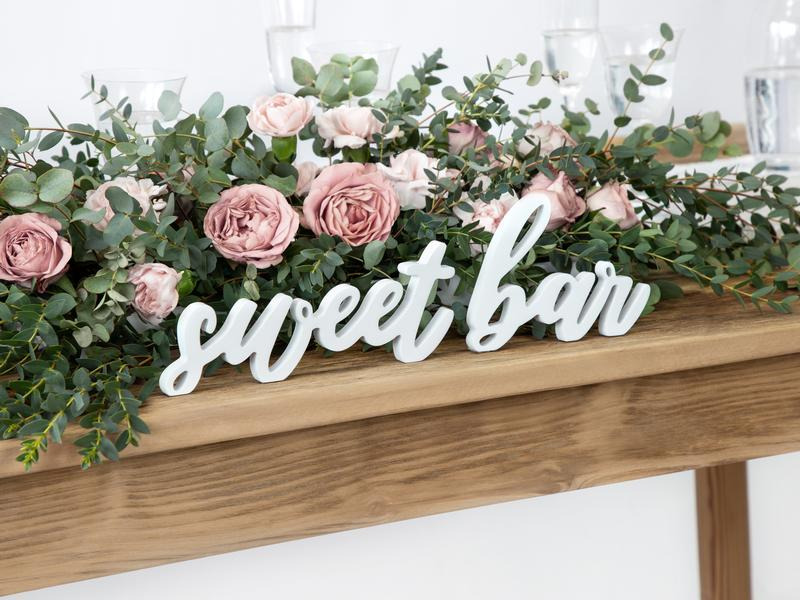 Partydeco Partyaccessoire Holzschrift Sweet Bar 37 x 10 cm, Weiss