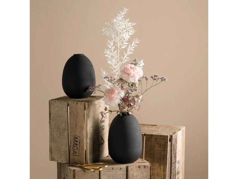 Leonardo Vase Metall 16 cm, Schwarz, 2 Stück