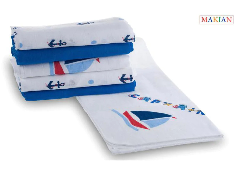 MAKIAN Mulltuch 6-er Set 80 x 80 cm Blau und Weiss Captain