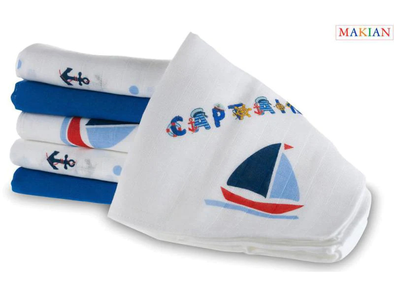 MAKIAN Mulltuch 6-er Set 80 x 80 cm Blau und Weiss Captain