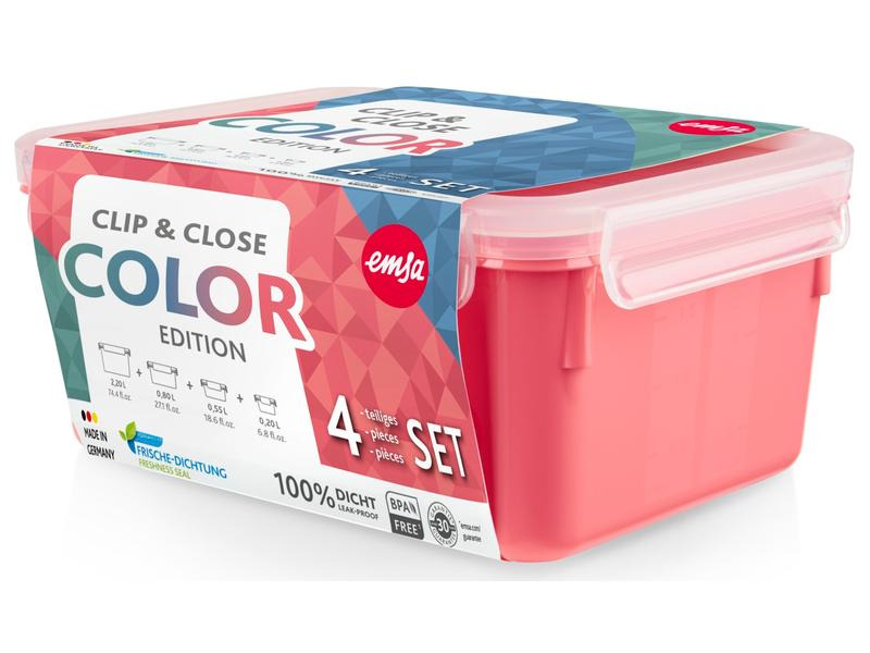Emsa Vorratsbehälter Clip &amp; Close 4-teilig, 3.55 l, Rot