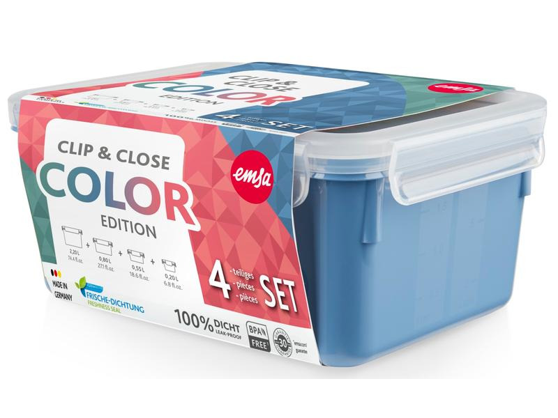 Emsa Vorratsbehälter Clip &amp; Close 4-teilig, 3.55 l, Blau