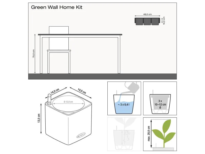 Lechuza Blumentopf Green Wall Home Kit Weiss glanz
