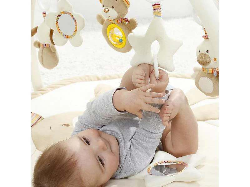 fehn Krabbeldecke mit Spielbogen Bär Rainbow