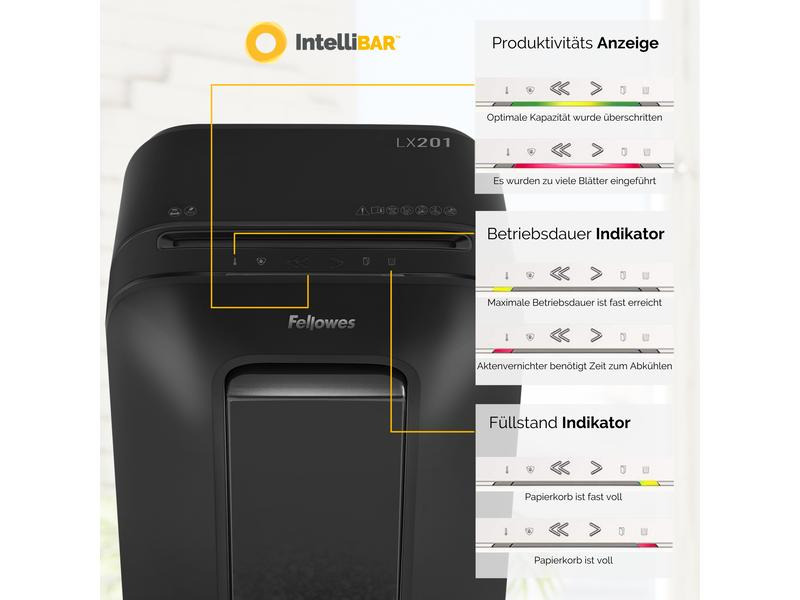 Fellowes Aktenvernichter LX201 P-5, 12 Seiten, Schwarz