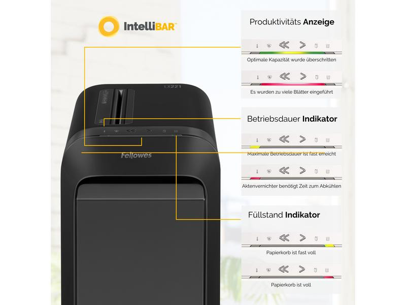Fellowes Aktenvernichter LX221 P-5, 20 Seiten, Schwarz