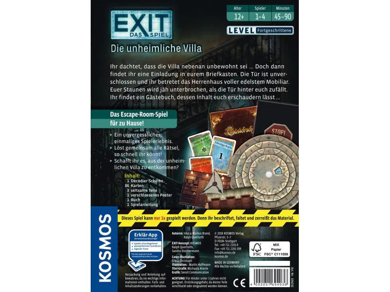 Kosmos Kennerspiel EXIT: Die Unheimliche Villa